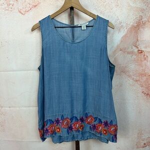 TOMMY BAHAMA floral embroidered top size XL tencel sleeveless